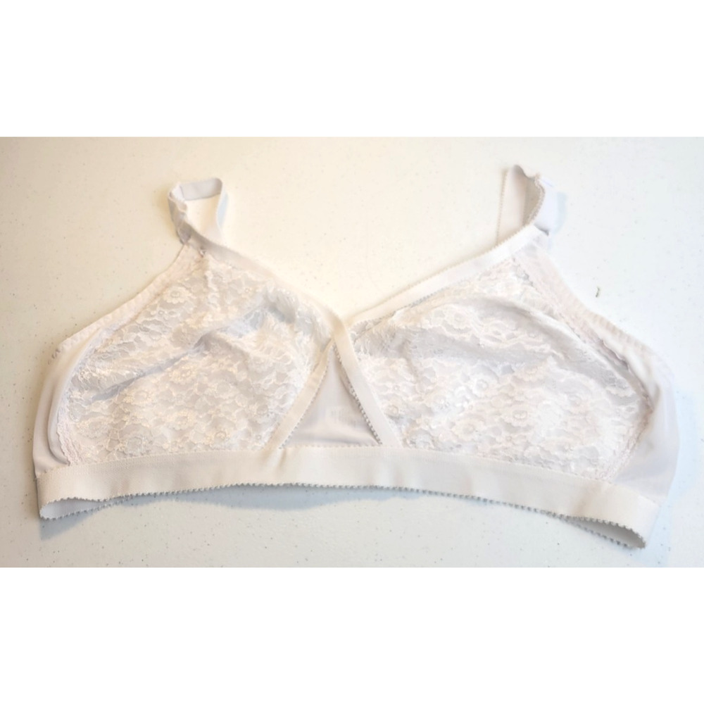 White Floral Lace Full Coverage Adjustable Wire Free Minimizer Bra Size 48D